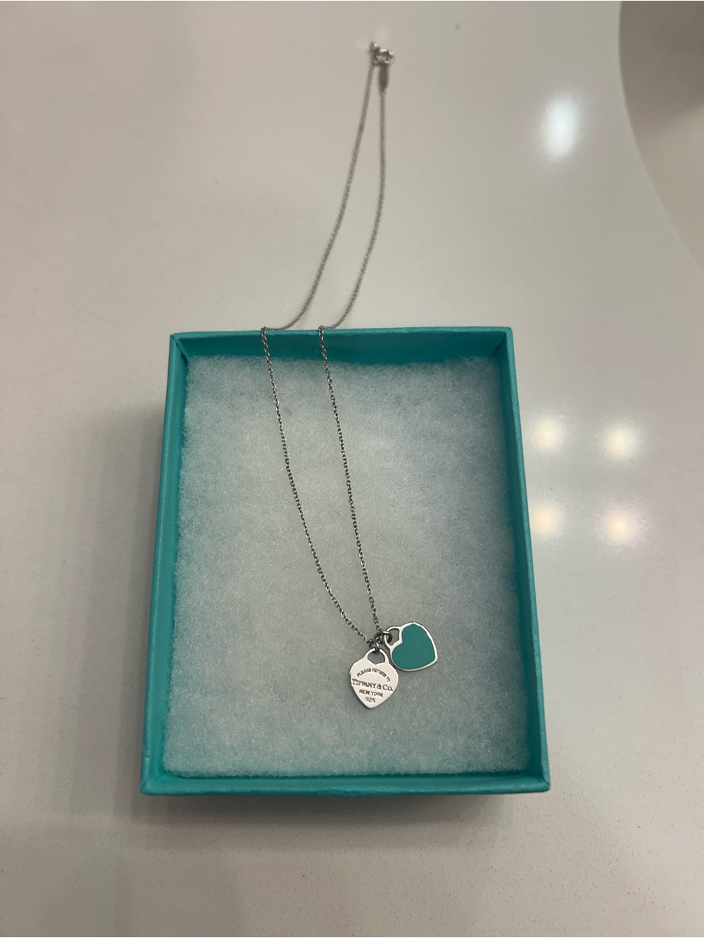 Tiffany & Co. Sterling Silver Double Heart Necklace - Turquoise & Silver